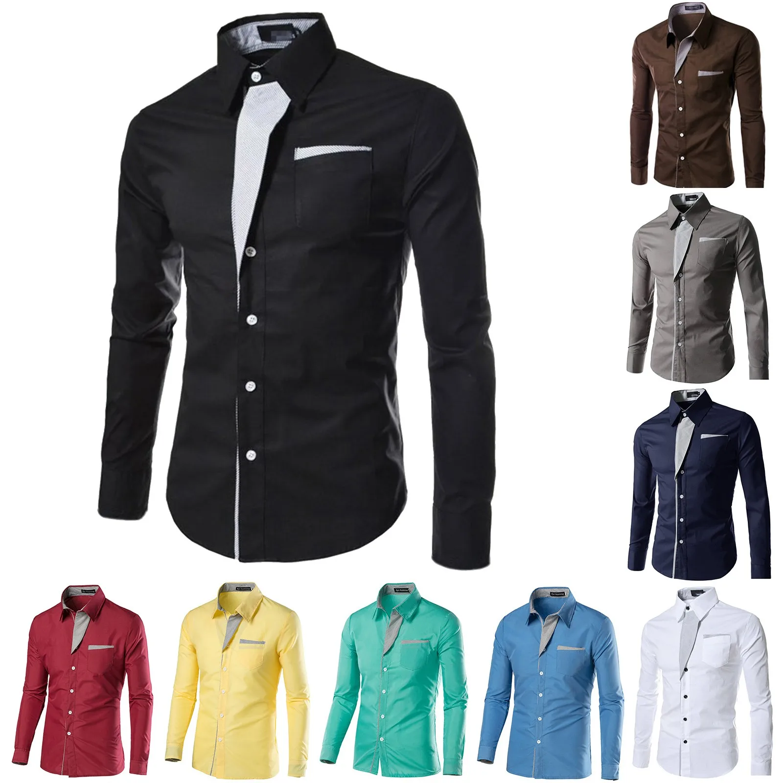 Men Casual Shirts Simple Comfortable Blouses Solid Color Collar Top Button Collar Shirt Long Sleeve workwear Commute camisas