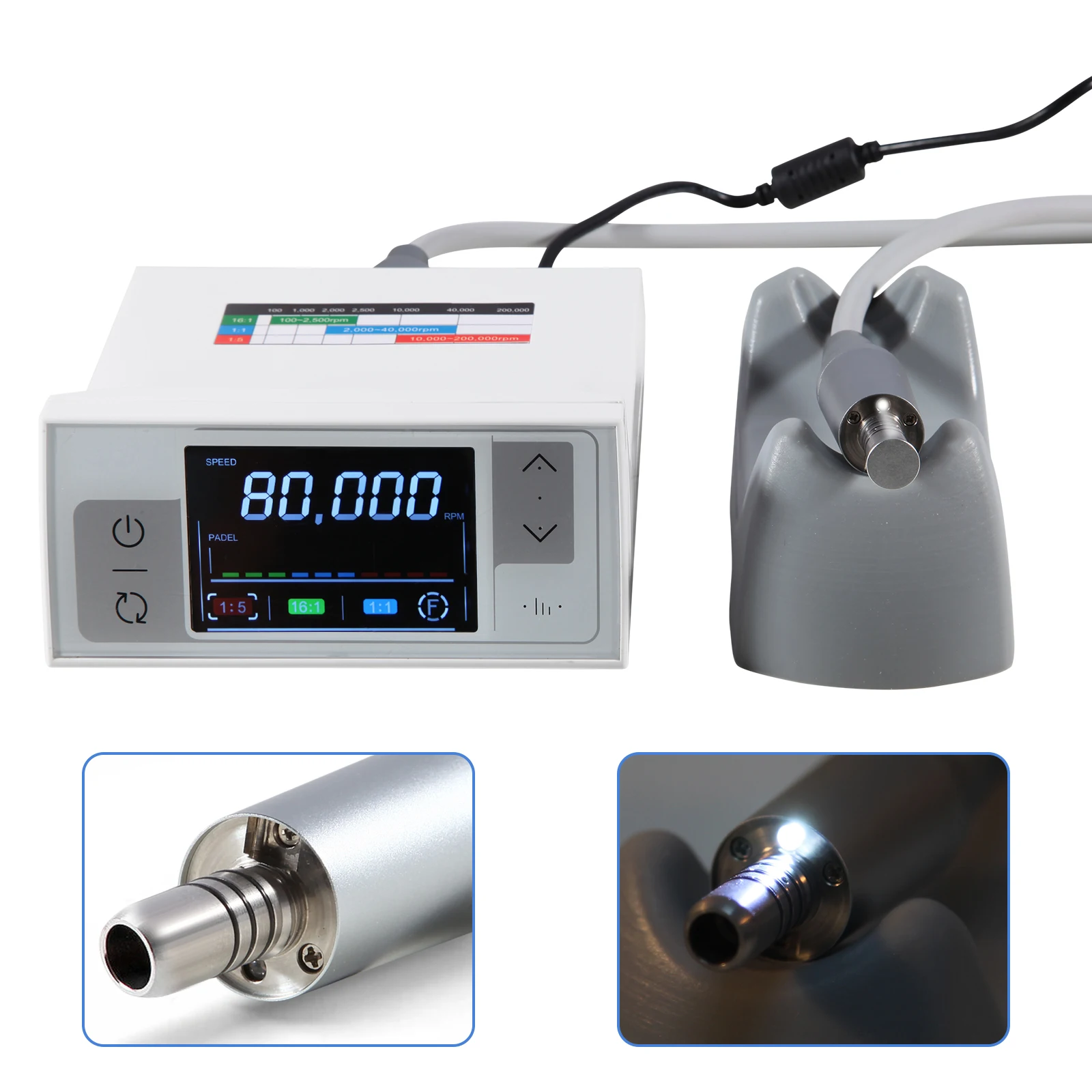 

LED Dental Electric Micro Motor For 1:5 1:1 16:1 Handpiece Contra Angle Color