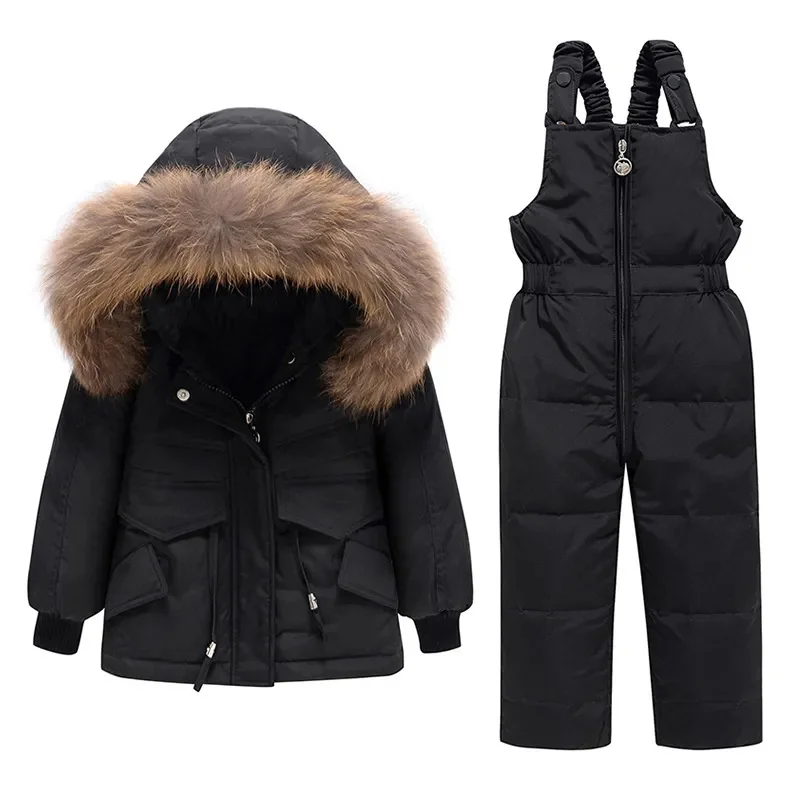 Winter Children Clothing Set Baby Boy Girl Clothes Warm Down Jacket Coat Jumpsuit Snowsuit Kids Parka Real Fur Overalls Overcoat