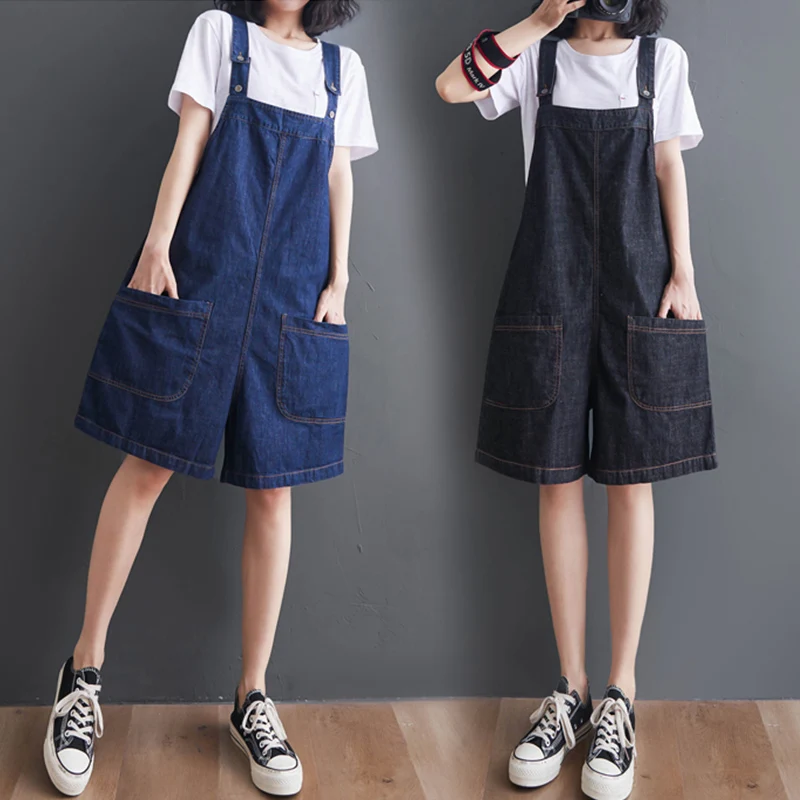 

Summer Waed Denim Overalls plus Size Women's Faion Stitched ket A-Line Wide Leg Pants ort Trousers Commute Sle
