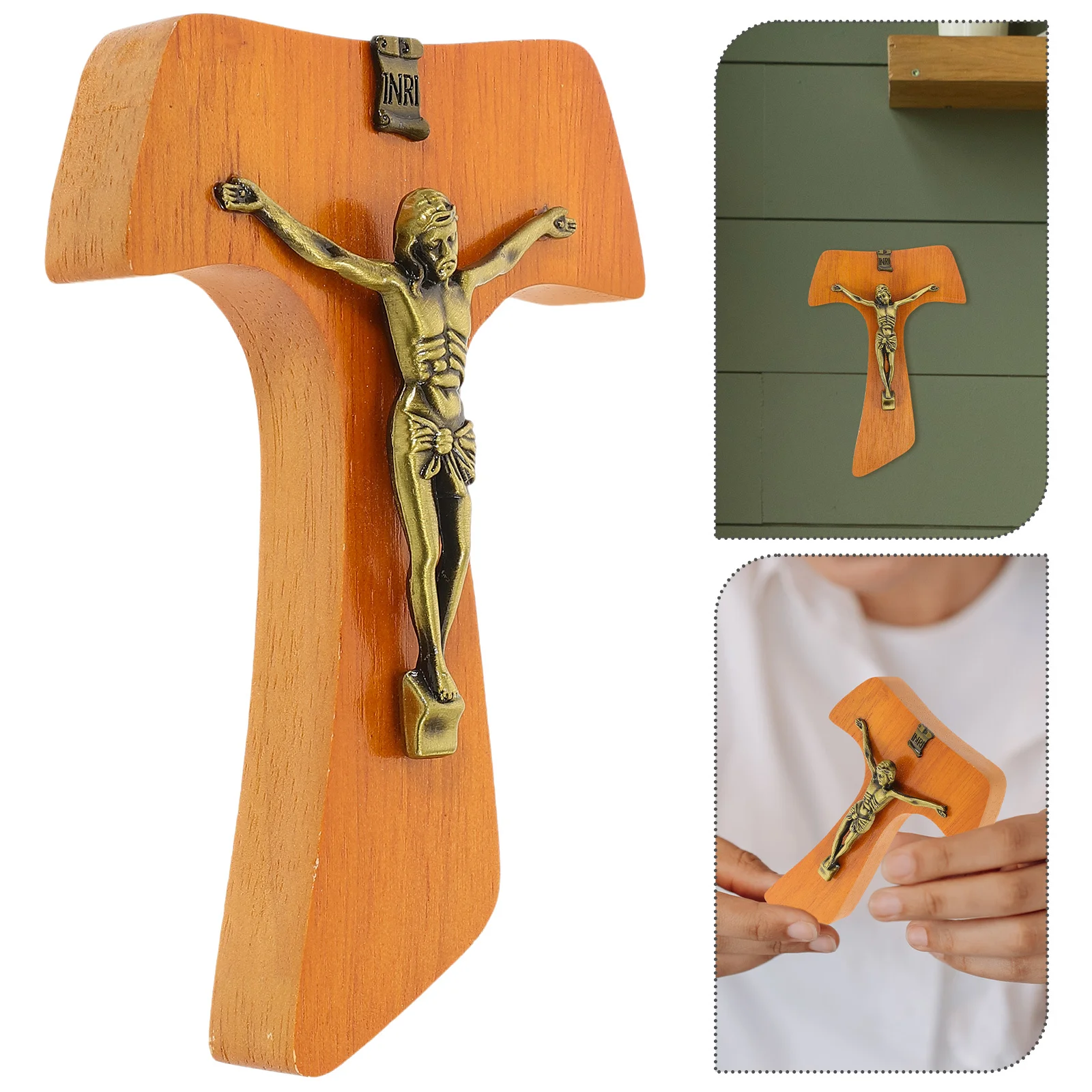 

Wooden T-Shaped Handheld Cross Pendant for Home Decor Spiritual Wall Art Crafted Wood Cross Decoration for Living Room Bedroom