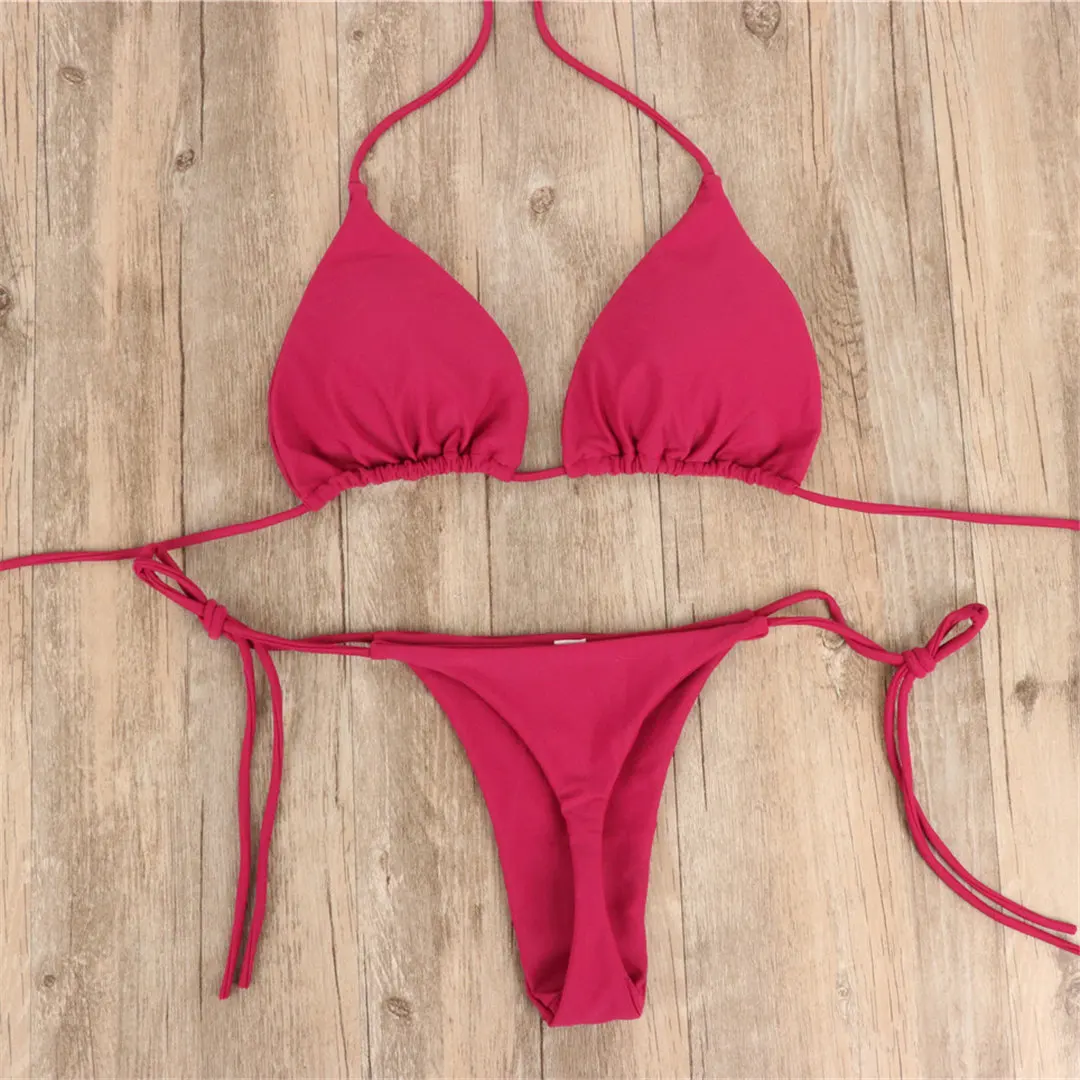 Neuer sexy gepolsterter Neckholder-Bikini Damen-Badeanzug zweiteiliger Bikini-Set mit Tanga-Badehose Badeanzug für Damen V2478B – Detail 29