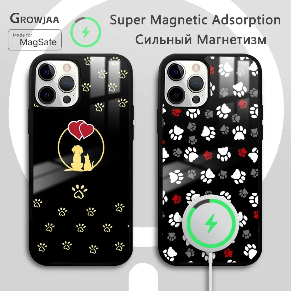 

Cute Cat Dog Paw Love Phone Case For iPhone 16 15 14 13 12 11 Pro Max Plus Mini New Magsafe Mirror Wireless Magnetic Cover Funda