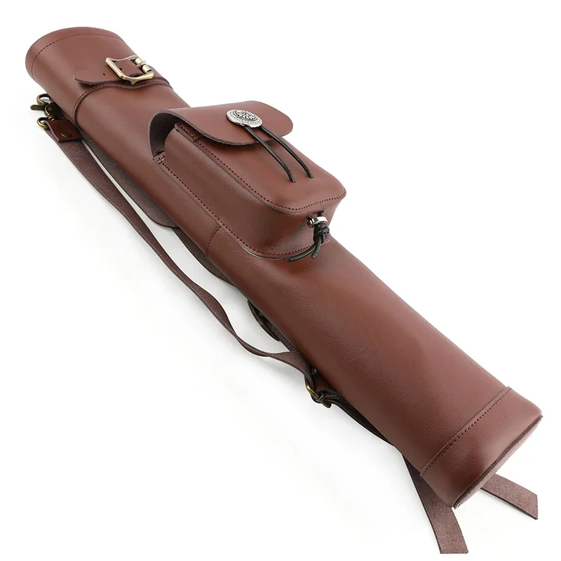 

1pc Archery Arrow Quiver Brown Cowhide Quiver Back Side Holder Bag with Braces for Archery Hunting Shooting Outdoor