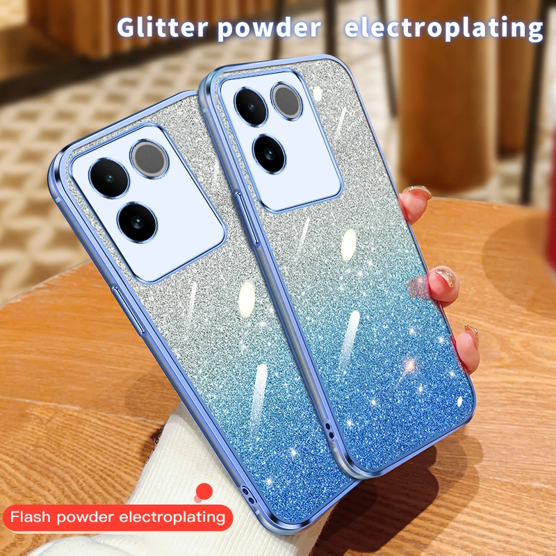 Luxury Electroplating Soft Glitter Powder Phone Case For VIVO T2 RUS T2 Pro T2X 5G Shockproof Silicone Creative Back Cover