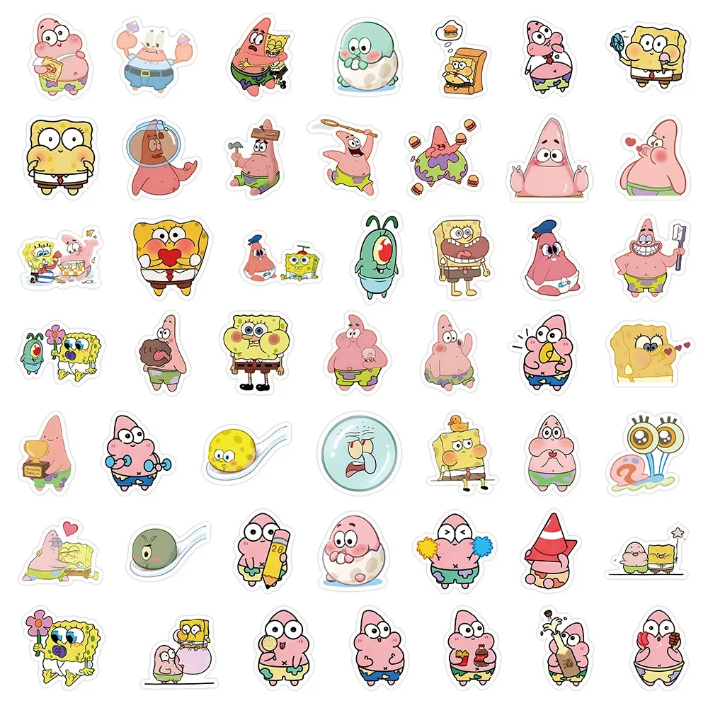 104pcs Kawaii Spongebob Cartoon Stickers Cute Big Star Squidward Funny Ins Style Hand Account Stickers Waterproof Stickers