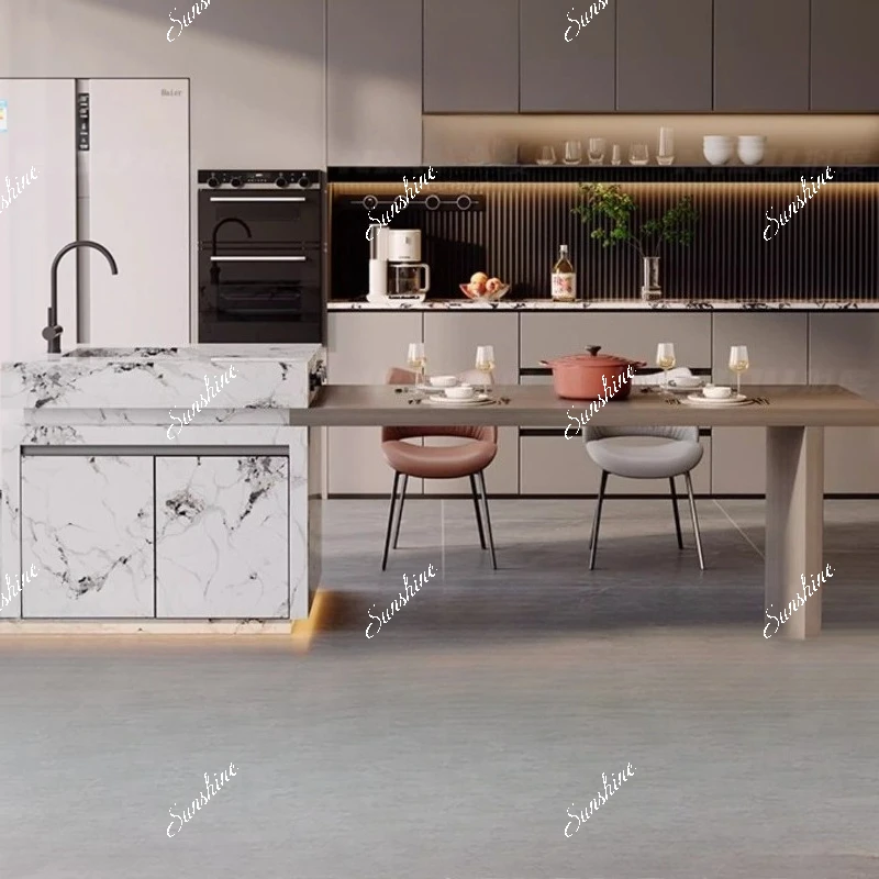 

Minimalist retractable slate island tea table dining table integrated home kitchen mobile guide table