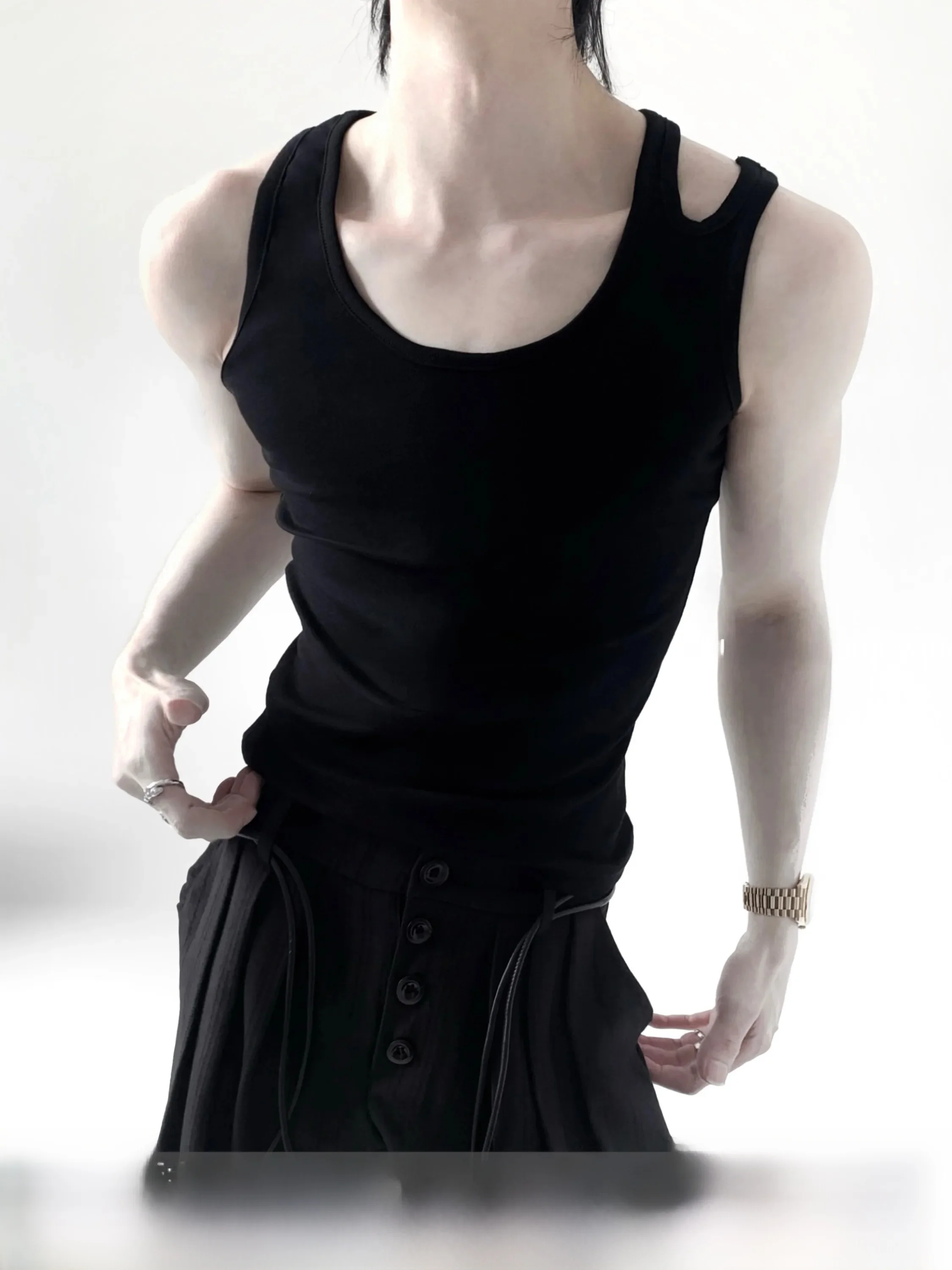 Autumn Mountain Wind Silk Cashmere Tank Top Men's Fitness Cool Sensation Skin-friendly Elastic Slim Fit Hollow Sleeveless T