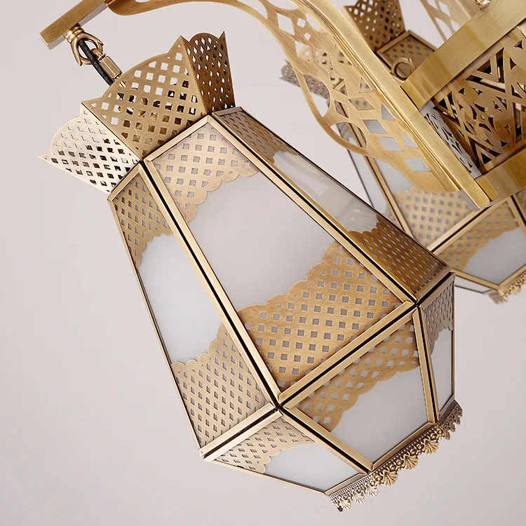 ثريا أوروبية LED لغرفة المعيشة وغرفة الطعام وغرفة النوم مصباح زجاجي غير لامع، ثريا نحاسية على الطراز العربي #3