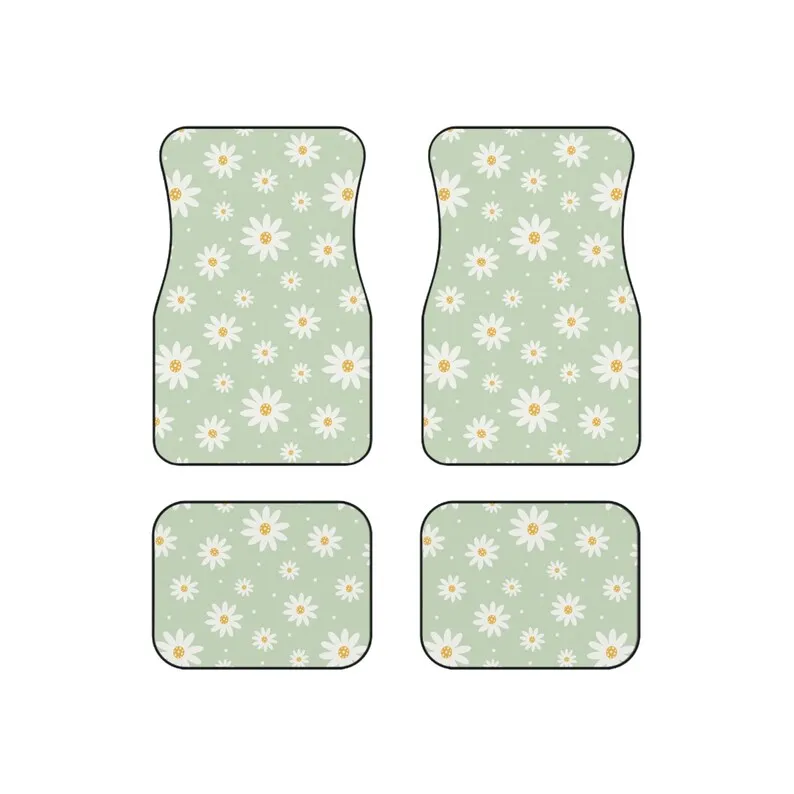 Floral Green Daisies Car Mats | Cute Flower Girly Car Accessories | Aesthetic Car Mats