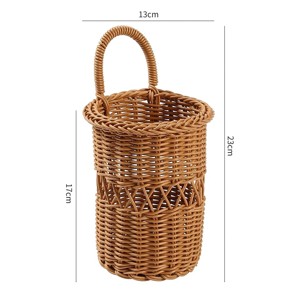 Brown Wall Mounted Storage Basket Multi-porpose Hand-weave Hanging Basket Easy Clean with Handle Flower Basket Home Decoration