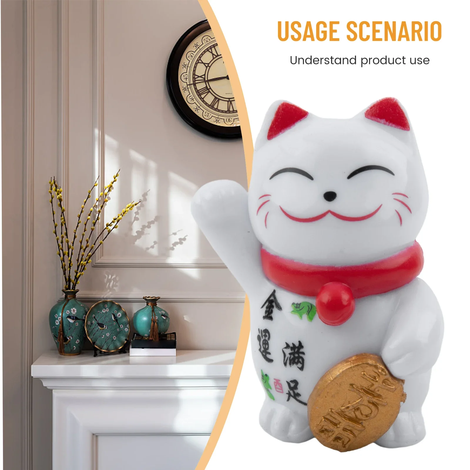 Chinese Lucky Cat Gold Waving Hand Cat Home Decor Wealth Fortune Welcome Waving Cat Sculpture Statue Decor Car Ornament