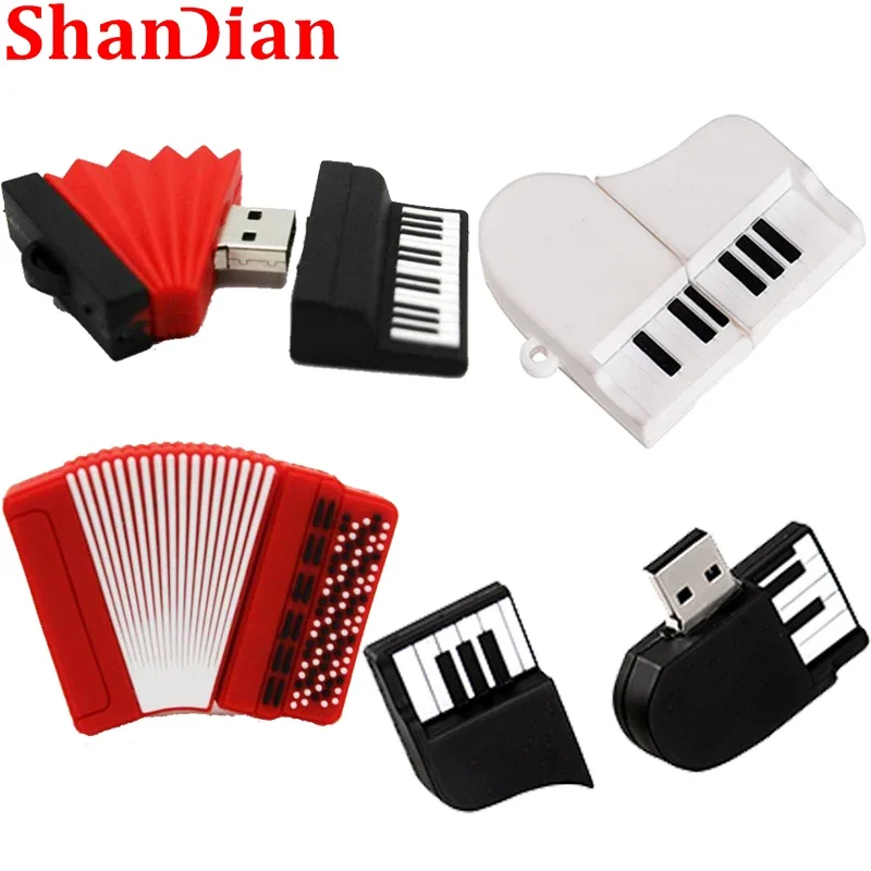 

SHANDIAN Cartoon Mini Pen Drive 64GB White 32GB Black Flash Drive 16GB Piano Pendant Drive Accordion Memorial Gift Memory Stick