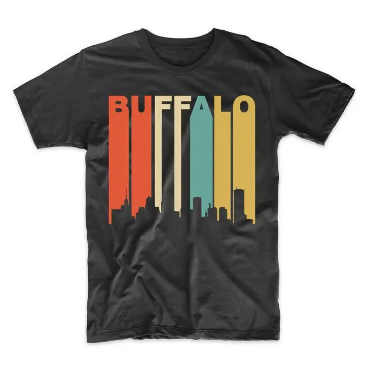 Men's Buffalo T Shirt Vintage Retro 1970's Style New York Cityscape Downtown Skyline NY