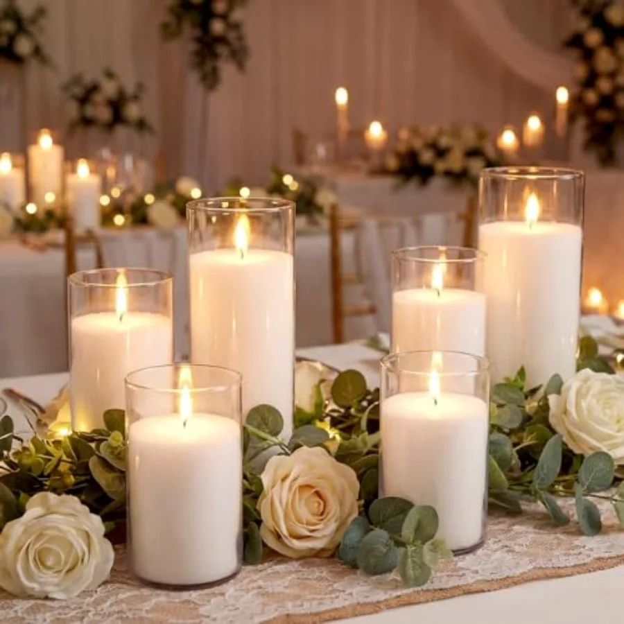 5lb Wedding Pearled Candle Sand Kit 12 Wick 6 Cylinder Glass Vase Refillable DIY Pearled Candle Making Kit for Wedding Centerpi