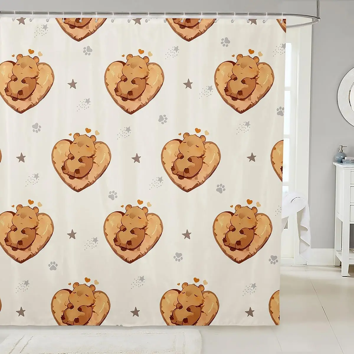 

Cartoon Capybara Fabric Shower Curtain, Cute Rodents Shower Curtains for Bathroom Kawaii Star Pet Beaver Animals Lovers Decor
