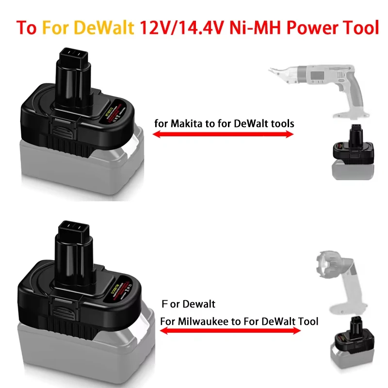 

Адаптер аккумулятора для электроинструмента для преобразования аккумулятора Makita/Milwaukee 18 В/20 В в для использования Ni-CD Ni-MH электроинструментов DeWalt 12 В/14,4 В