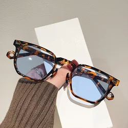 SO&EI Polygon Square Women Retro Rivets Tea Gradient Sunglasses Shades UV400 Men Punk Leopard Blue Sun Glasses