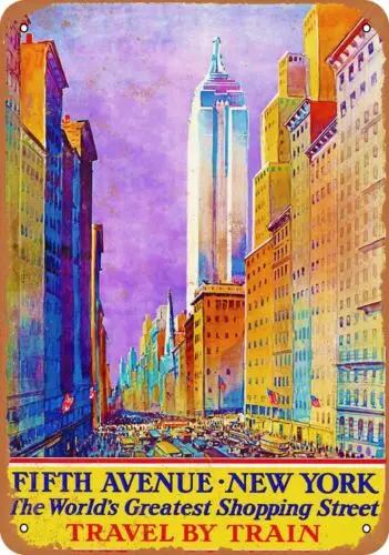 Metal Sign - New York Fifth Avenue Travel by Train - Vintage Look Reproduction