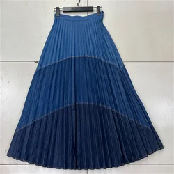 2023 Spring Summer new design pleated denim long skirt Loose Casual Jeans Skirt For Women