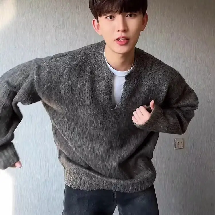 Suéter de Punto con Cuello en V, Estilo Retro Americano, Informal, para Hombre, Color Sólido, Cárdigan Abierto, Ajuste Hoad...