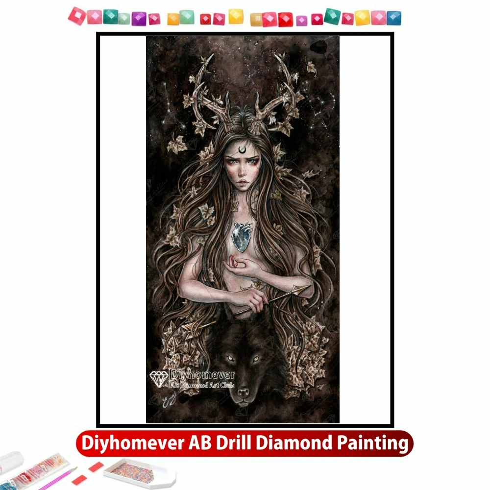 Artemisa Witch 5D DIY AB Diamond Painting Embroidery Gothic Dark Girl Cross Stitch Mosaic Handicraft Pictures Craft Home Decor