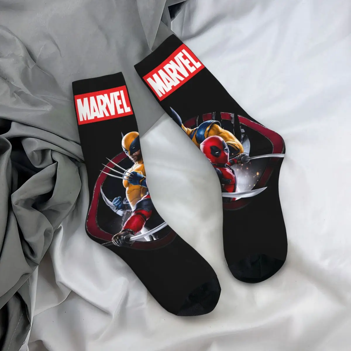 WolverineMen\'s compression Socks Unisex Marvel X-man Deadpool & Wolverine Street Style Seamless Printed Novelty Happy Crew Sock