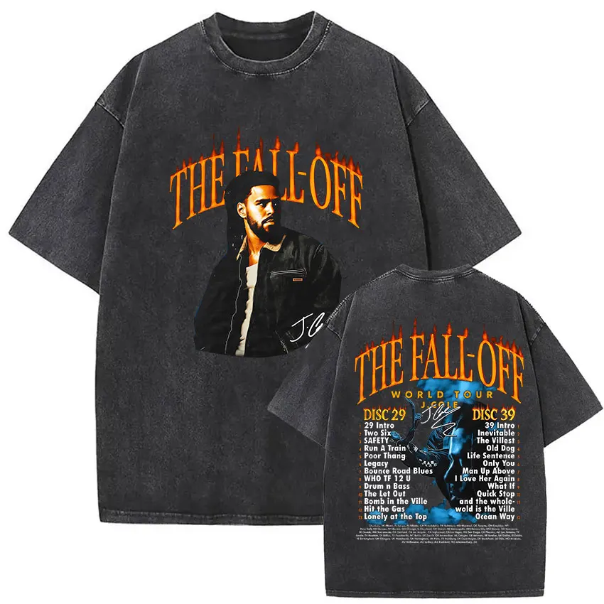 Vintage Washed J.Cole The Fall Off Album 2026 Graphic T Shirts Men Women Gothic O-Neck Fashion Oversized T-shirt Punk Streetwear