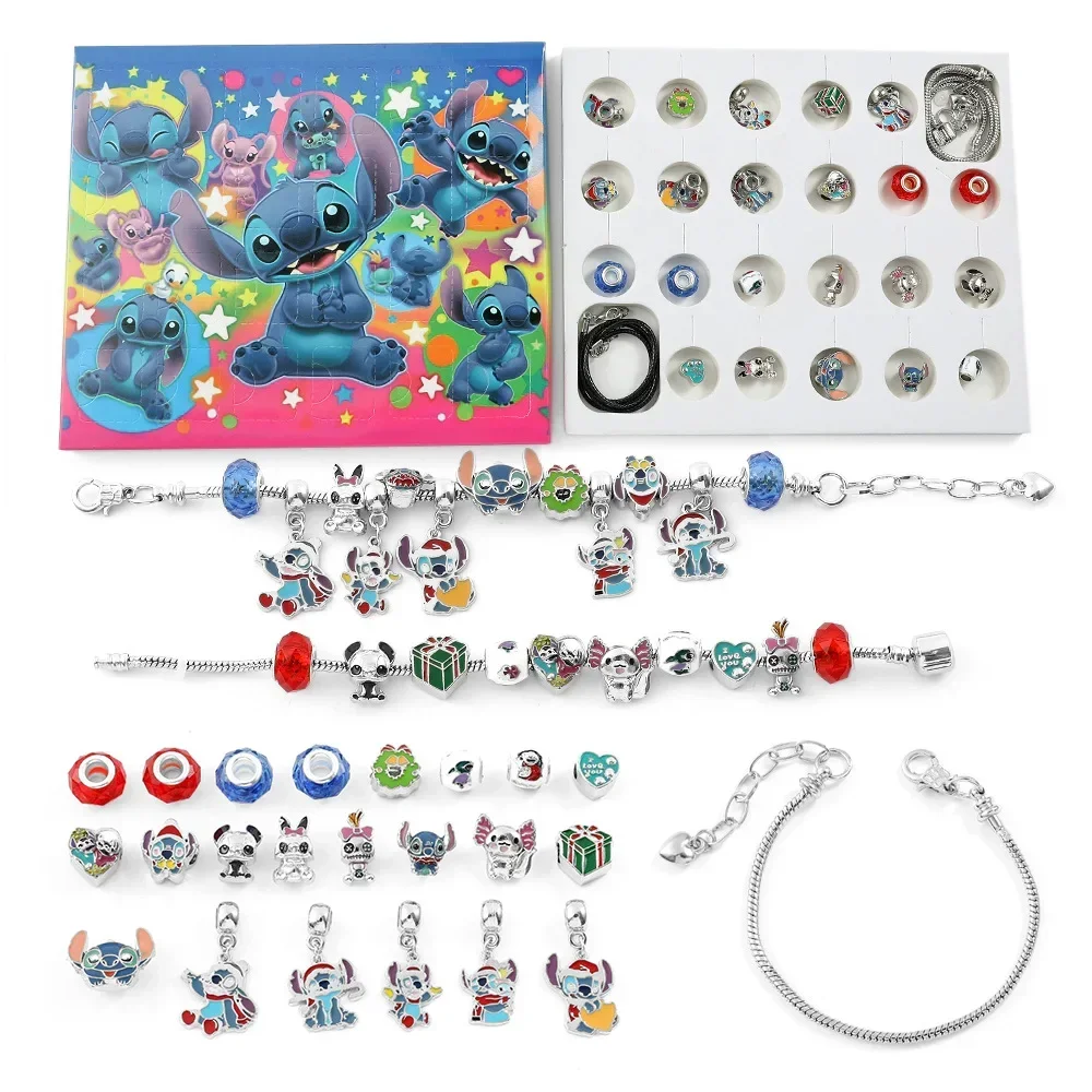 Nowy Disney Stitch świąteczny kalendarz adwentowy Hello Kitty kalendarz adwentowy odliczanie DIY biżuteria bransoletka naszyjnik Making świąteczny prezent