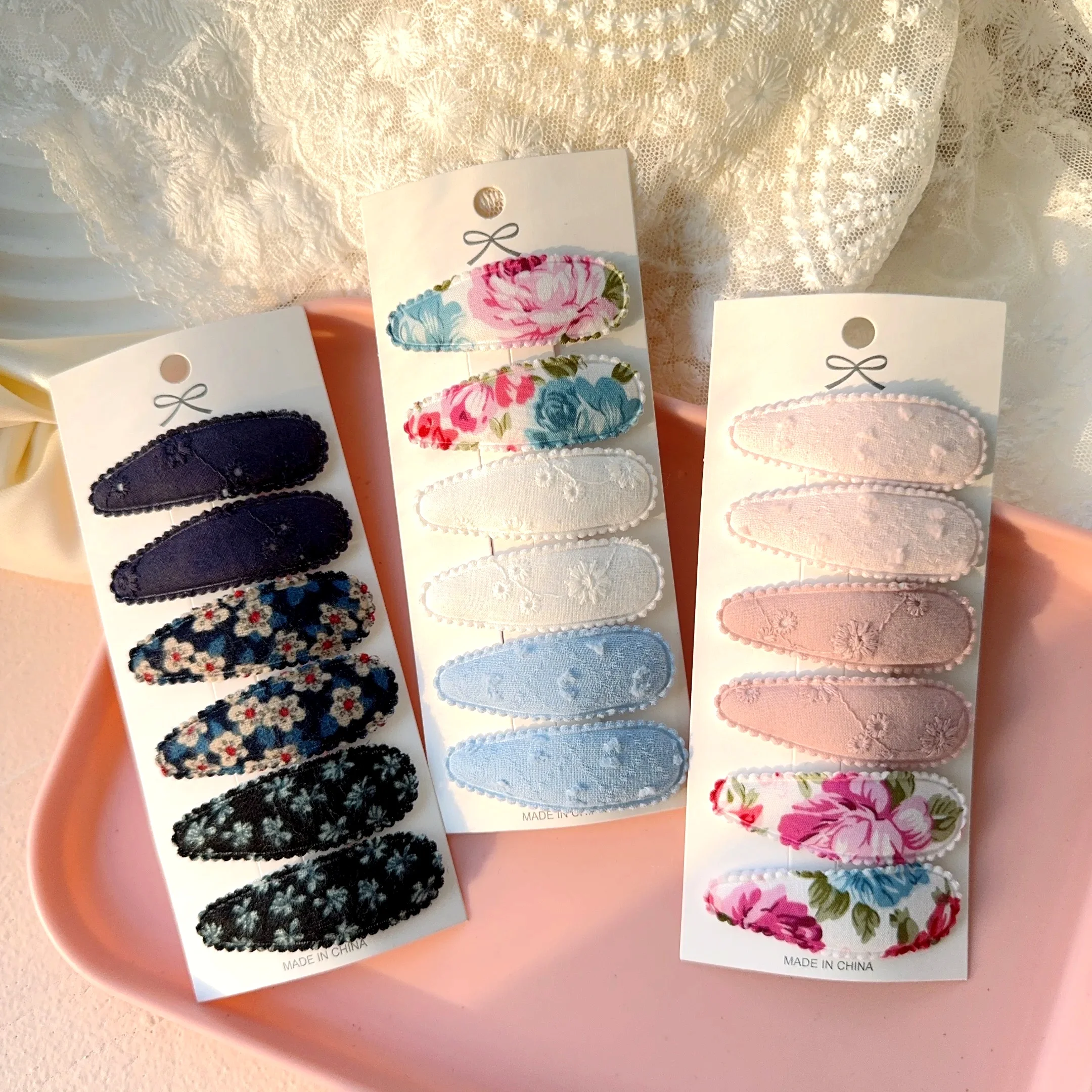 6 ピース/セットフレッシュプリント綿合金ヘアクリップ子供のための生地チェック柄 BB ヘアピンガールヘアグリップ帽子ベビーヘアアクセサリー 1