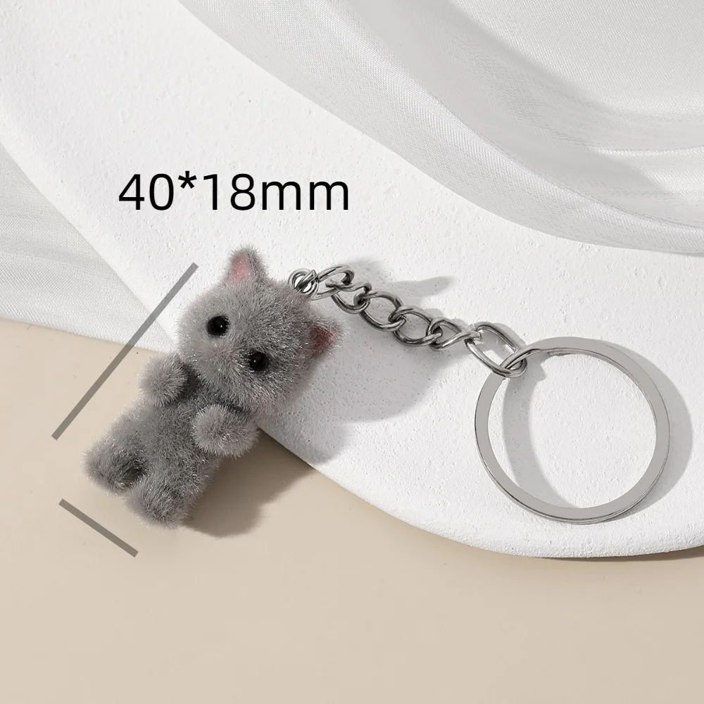 Fashion Flocking Keychain Animals Shape Bag Hanging Decoration Cartoon Cats Schoolbag Garment Accessories