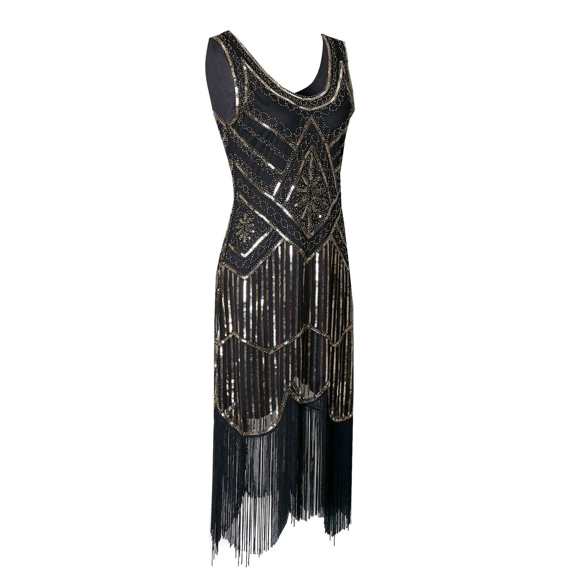 SIDAIMI 1920s Flapper Dress Great Gatsby Dress Round-Neck New Women's Black Sequin Dress Elegant Dress Tassel Party Dress