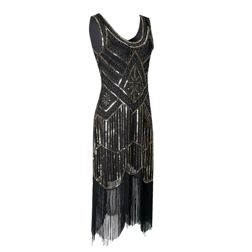 Imagen 2 del producto Vestido Flapper SIDAIMI de los años 20, vestido de gran Gatsby con cuello redondo, nuevo vestido negro de lentejuelas para mujer, vestido elegante con borlas, vestido de fiesta