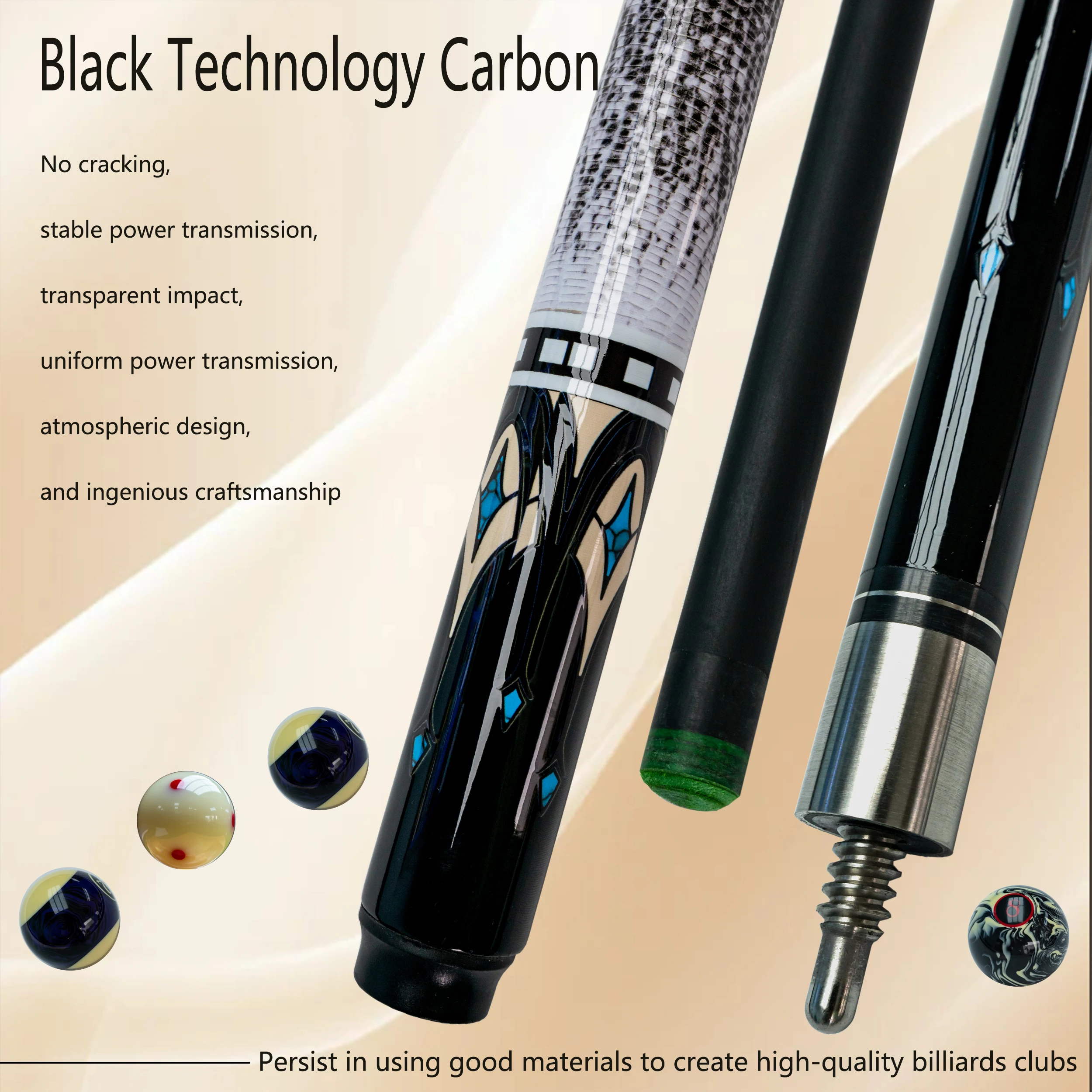 

Professional Billiard Cue with Snake Element Design Black Case Ideal for Nine Ball and Carom 12.5mm