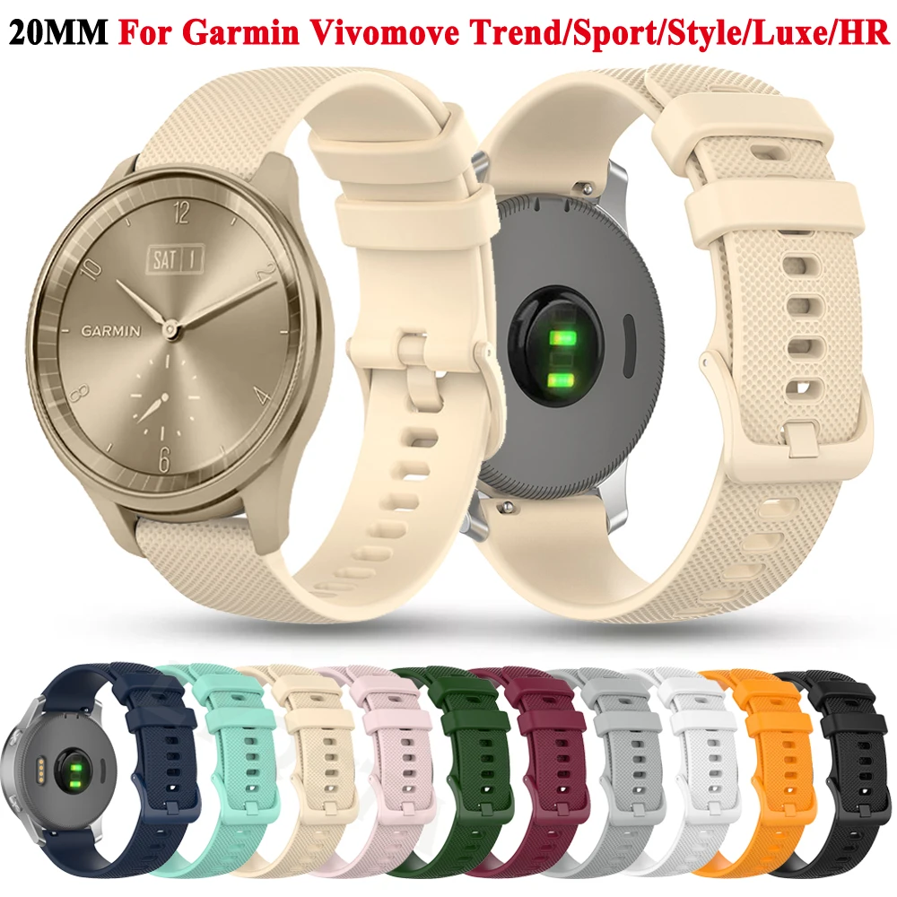 สายนาฬิกาซิลิโคน20มม. สำหรับ Garmin vivomove trend/ กีฬา/สไตล์ /luxe/hr สายรัดข้อมือนาฬิกากําไลสำหรับ Garmin vovomove Series