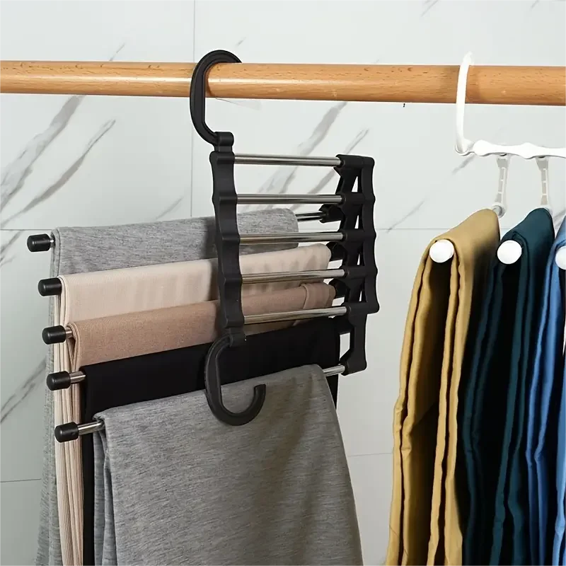 1PC Stainless Steel Multi-functional Pants Hanger, 5 In 1 Foldable Storage Rack Pants Hanger