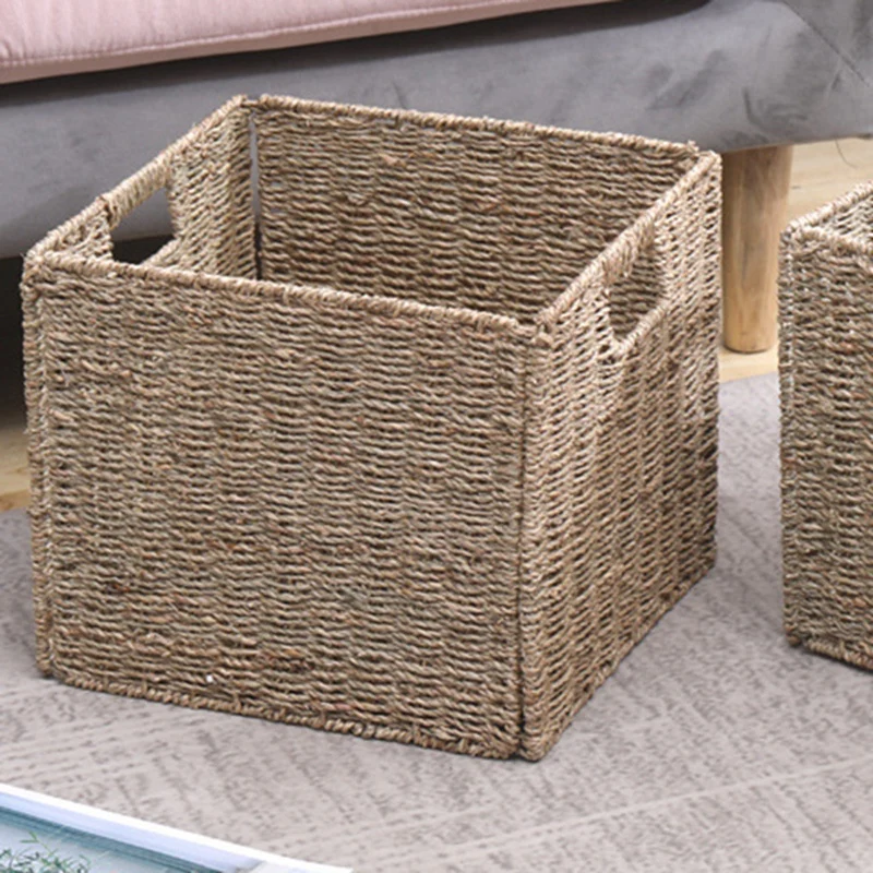 ABHU-cesta de almacenamiento tejida con asas para armarios, despensa, baño, lavandería, 2 unidades