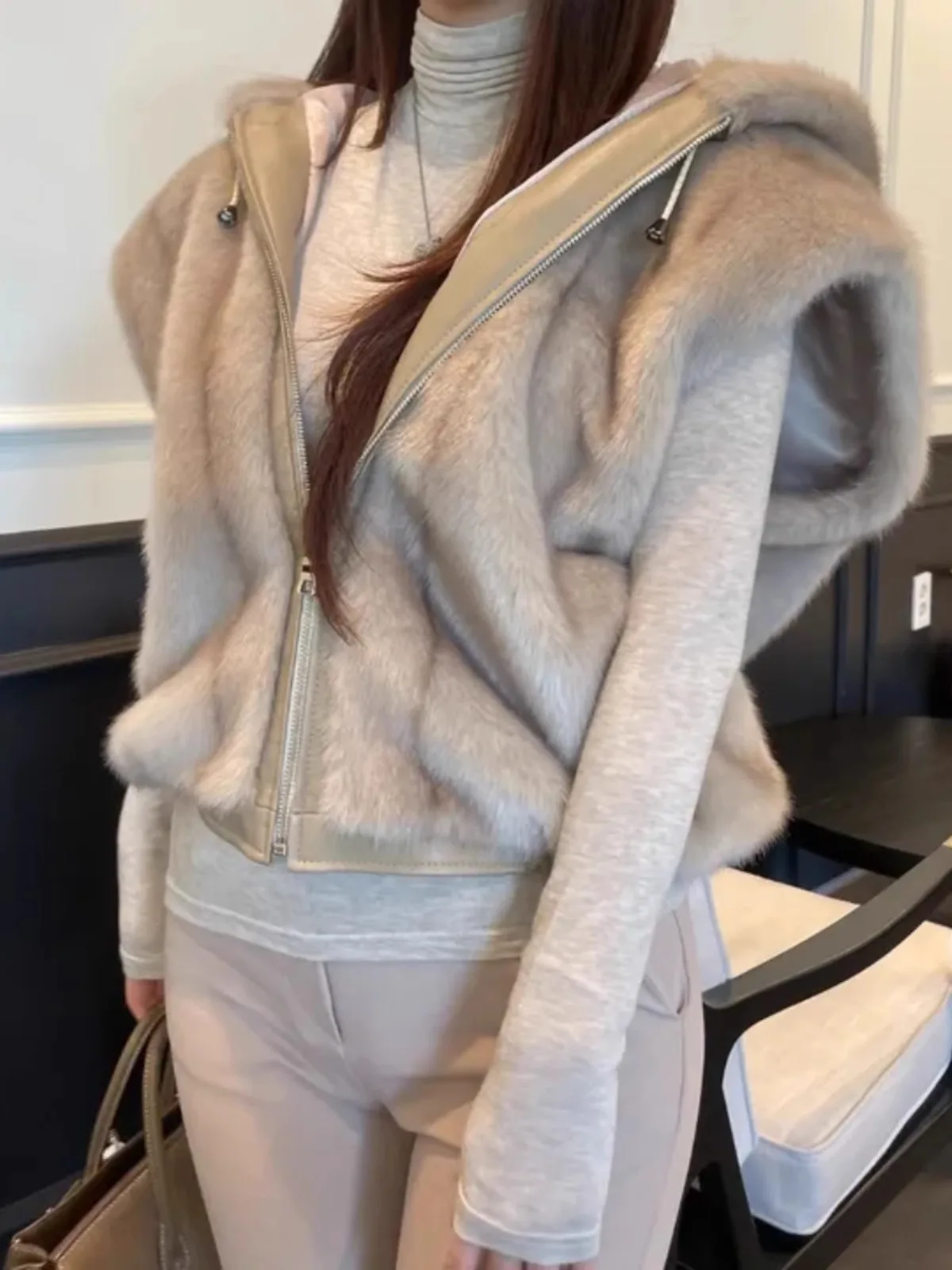 

ort Fur Vest Women's Faion oulder down Design All Match Woolly Mink Fur Coat Hooded Korean Sle Breathable Comfortable