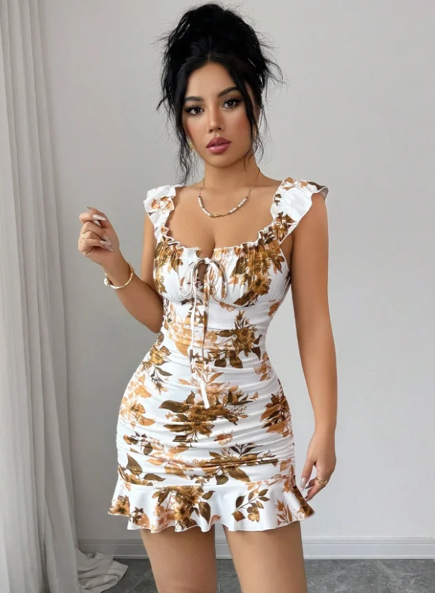 Multicolor mini-cami-jurk in b - French Vintage Floral Midi Dress recensie en prijs