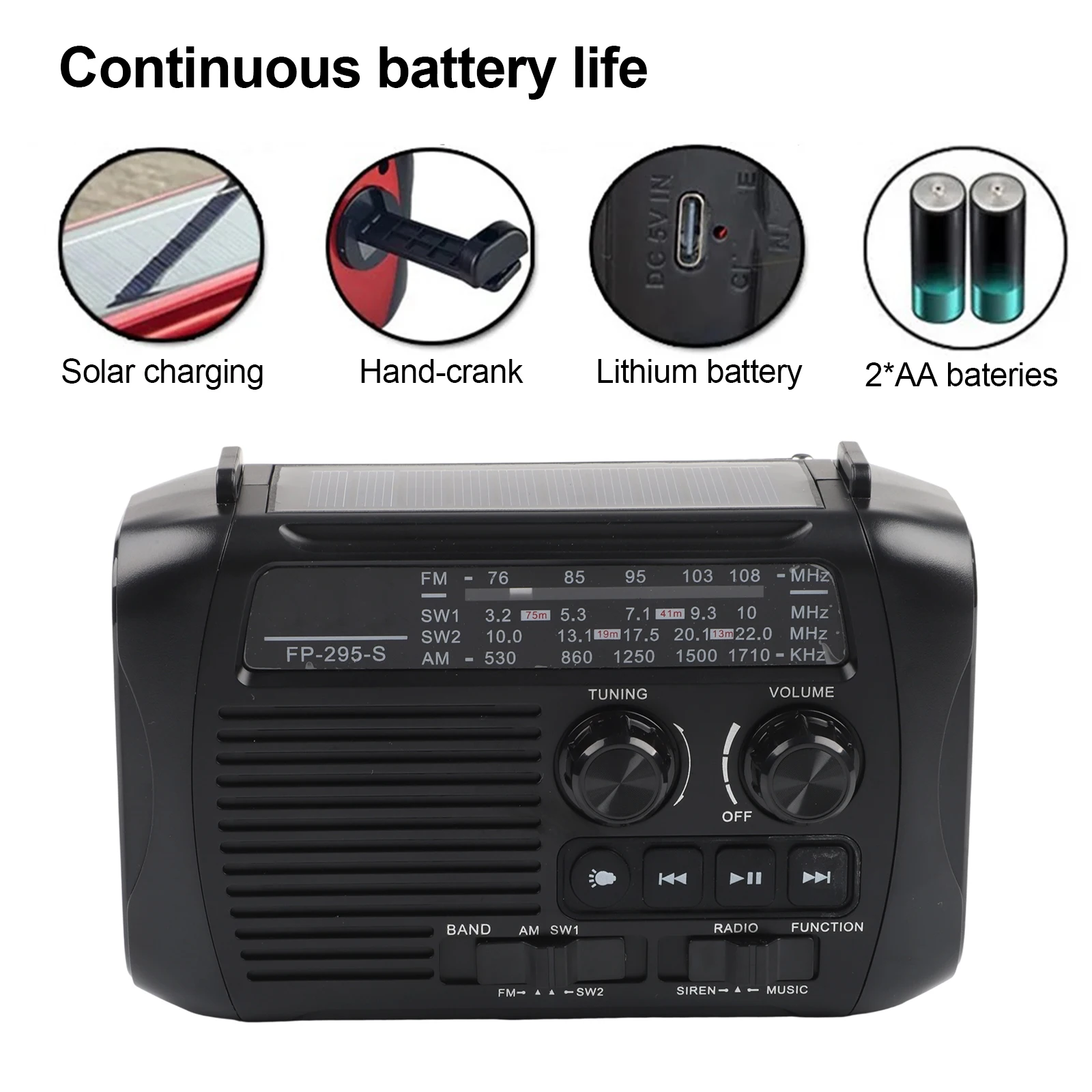 

Outdoor Activities 14.8x9.9x7.1cm Portable Radio SOS Alarm Radio Adjustable Carrying Strap Multiple Playback Options