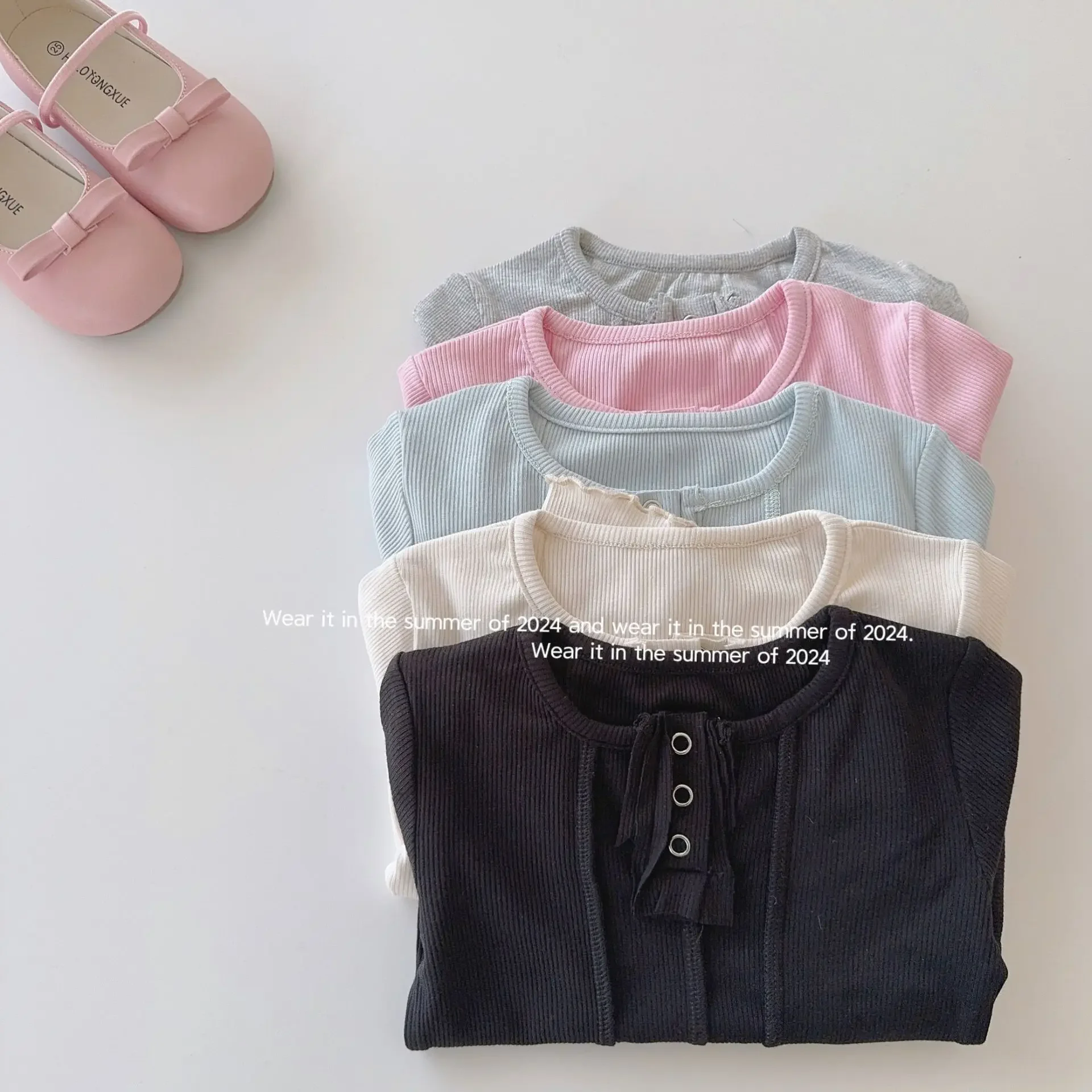 Girls T-shirt 2024 Autumn New Children Clothing Base Shirt Versatile Children Nail Button Top Baby Long Sleeved T-shirt