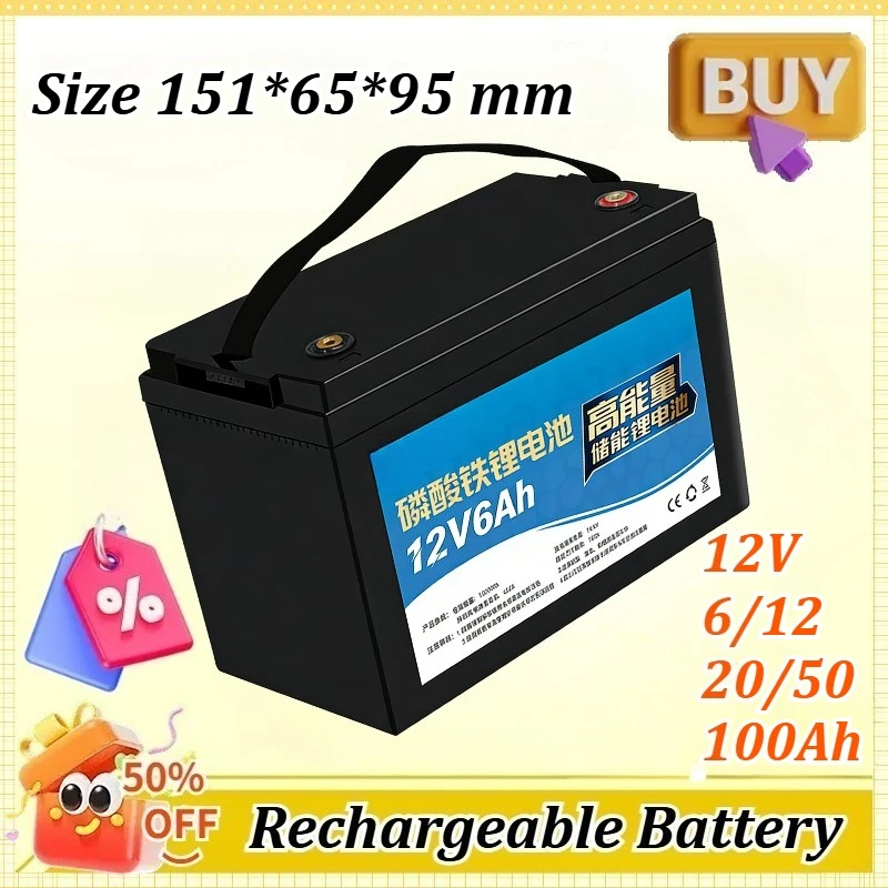 

12V 6/12/20/50/100Ah LiFePO4 Battery Packs Grade A Cells Rechargeable For Outdoor/Home Storage Lithium Iron Phosphate Batteries