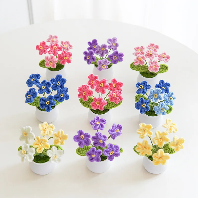 

Knitted Yarn Flowers Forget Me Not Simulated Flowers Small Potted Plants Home Decoration Ornaments Gifts Knitted Yarn Flowers