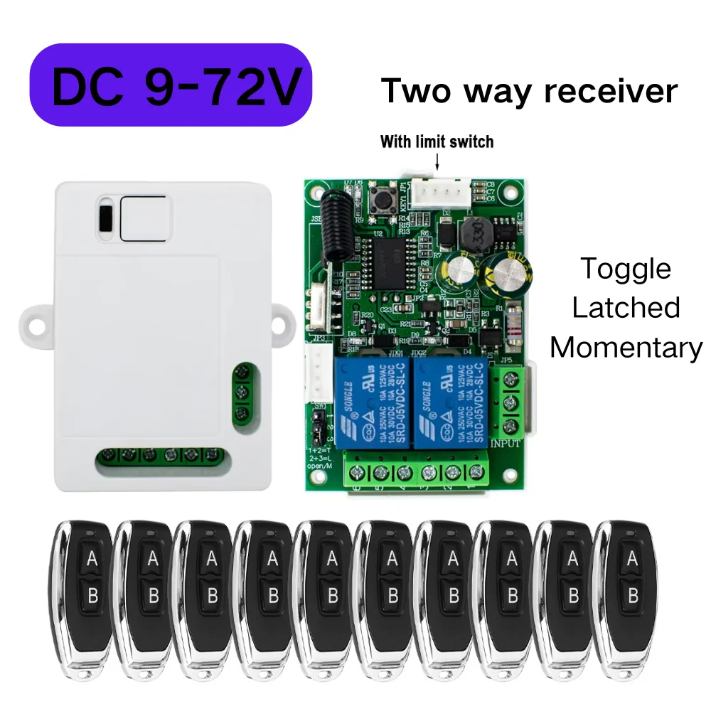 

Garage Gate Door Remote Control Receiver DC 9-72V 12V 24V With Limit Switch Universal RF Relay and Learning Code Transmitter