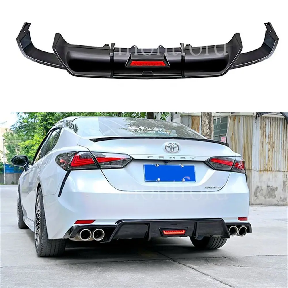 

For Toyota Camry 8th Sport SE XSE 2018-2021 Rear Bumper Diffuser Lip ABS Gloss Black/Carbon Look Car Boot Splitter Spoiler Plate