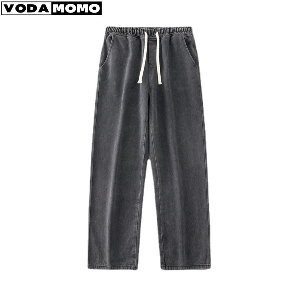 

Уличная одежда, весенне-осенние повседневные прямые джинсы, мужские однотонные базовые повседневные джинсовые мужские брюки с эластичной резинкой на талии, pantalones hombre