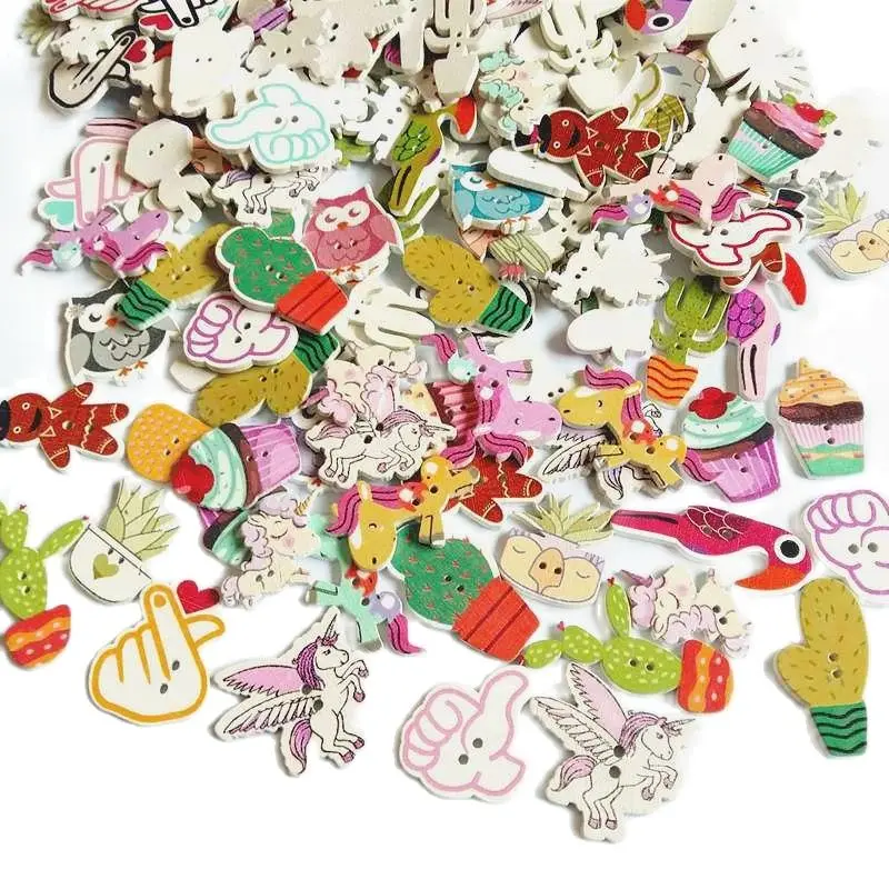 50Pcs/pcack New Fashion Buttons 2 Holes Random Mixed Sewing Accessories Decorative Multicolor Snails  Wood Buttons