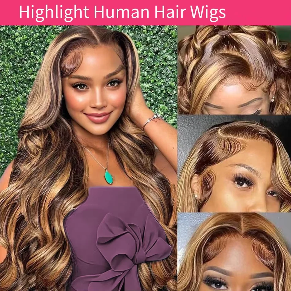 250 Density Highlight Wigs Human Hair 13X6 Hd Lace Frontal Wigs Body Wave Lace Front Wigs Brazilian Hair For Black Women 30 Inch