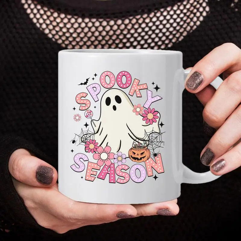 Halloween Coffee Cups Ceramic 350ml Ghost Pattern Halloween Cups Lightweight Halloween Accessories Trick Or Treat Reusable Tea