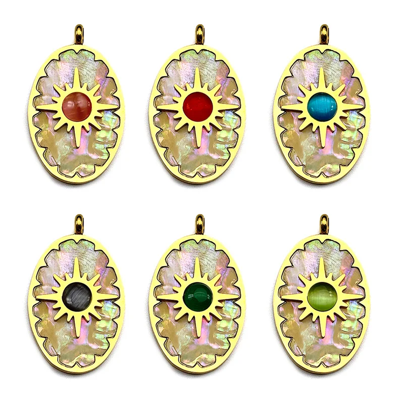 

Bohemian Sun Colorful Abalone Shell Pendants For Women Men Stainless Steel Gold Color Diy Making Charms Party Jewelry Accessory